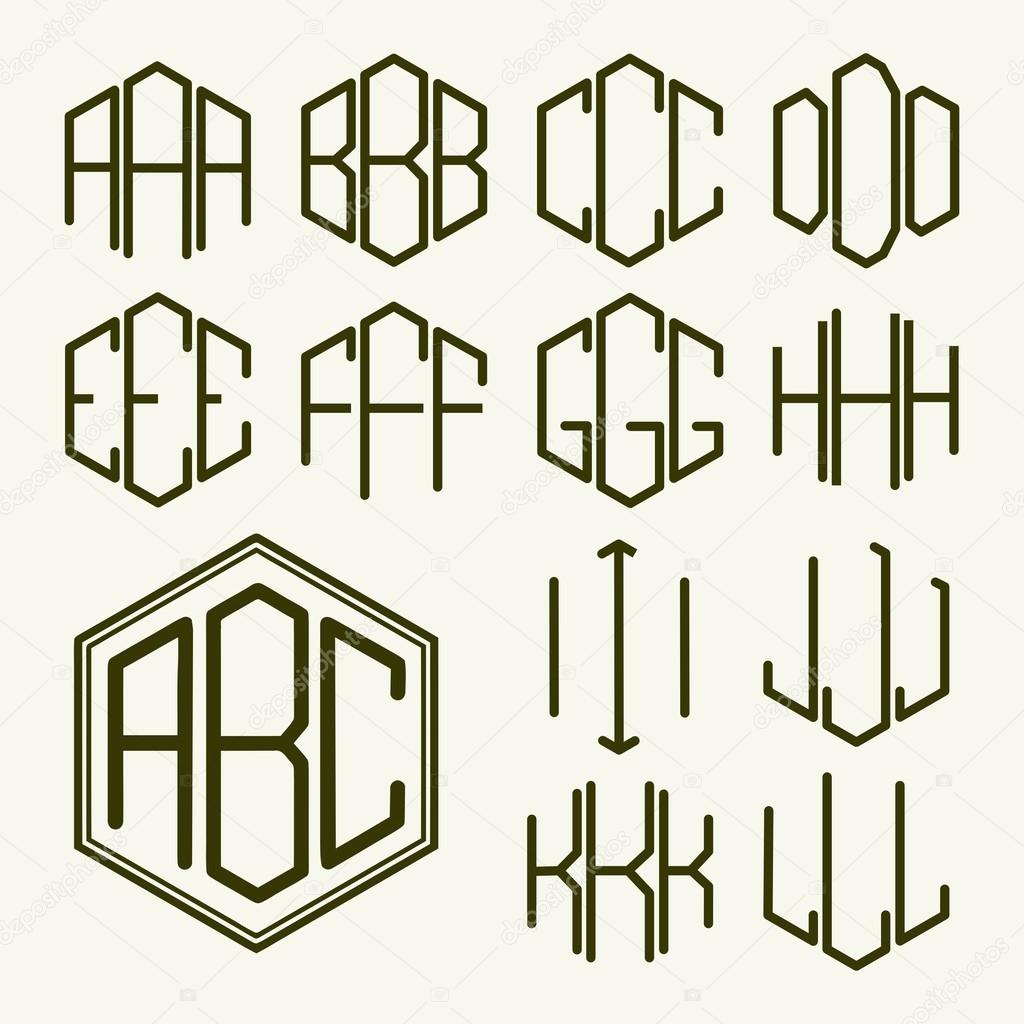 Set of template letters in hexagon