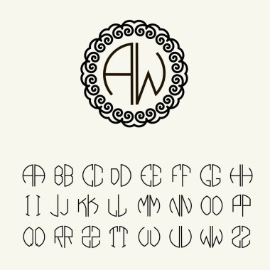Monogram için şablon harfler kümesi