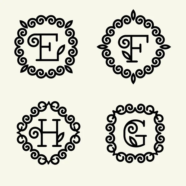 Bokstäverna e, f, h, g för monogram design — Stock vektor