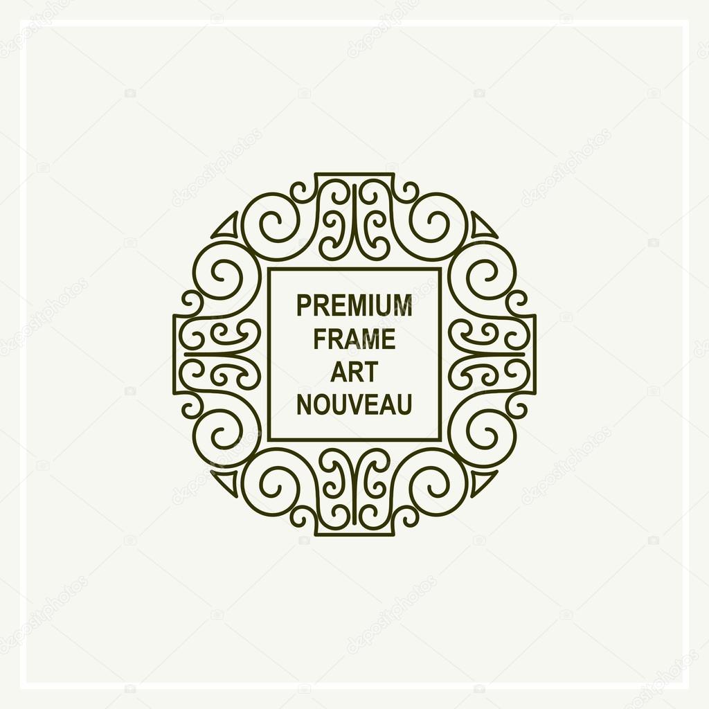 Premium Art Nouveau frame copy space for text in mono line style - art deco monogram design element