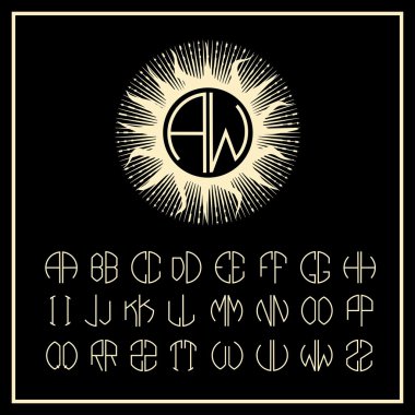 Güneş monogram simgesi ve harfler anahat