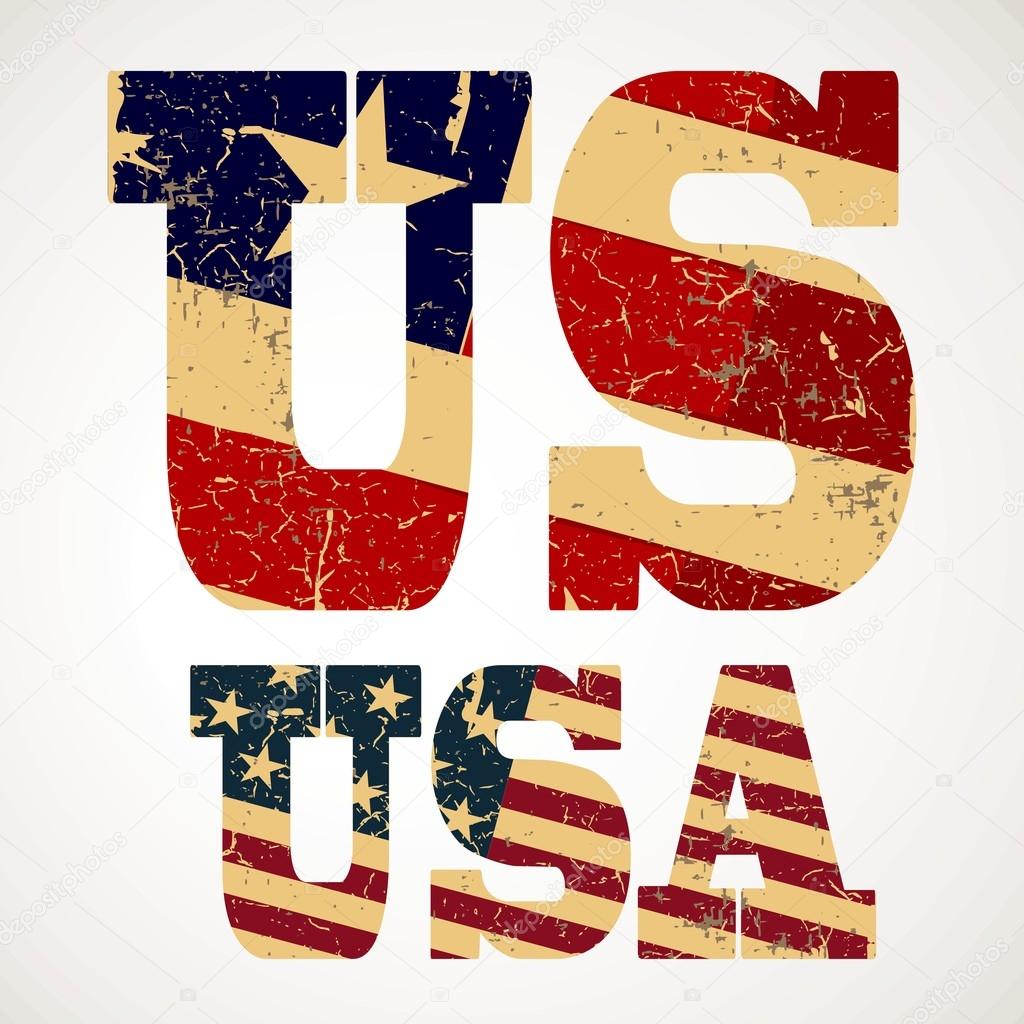 Vintage lettering US and USA flag