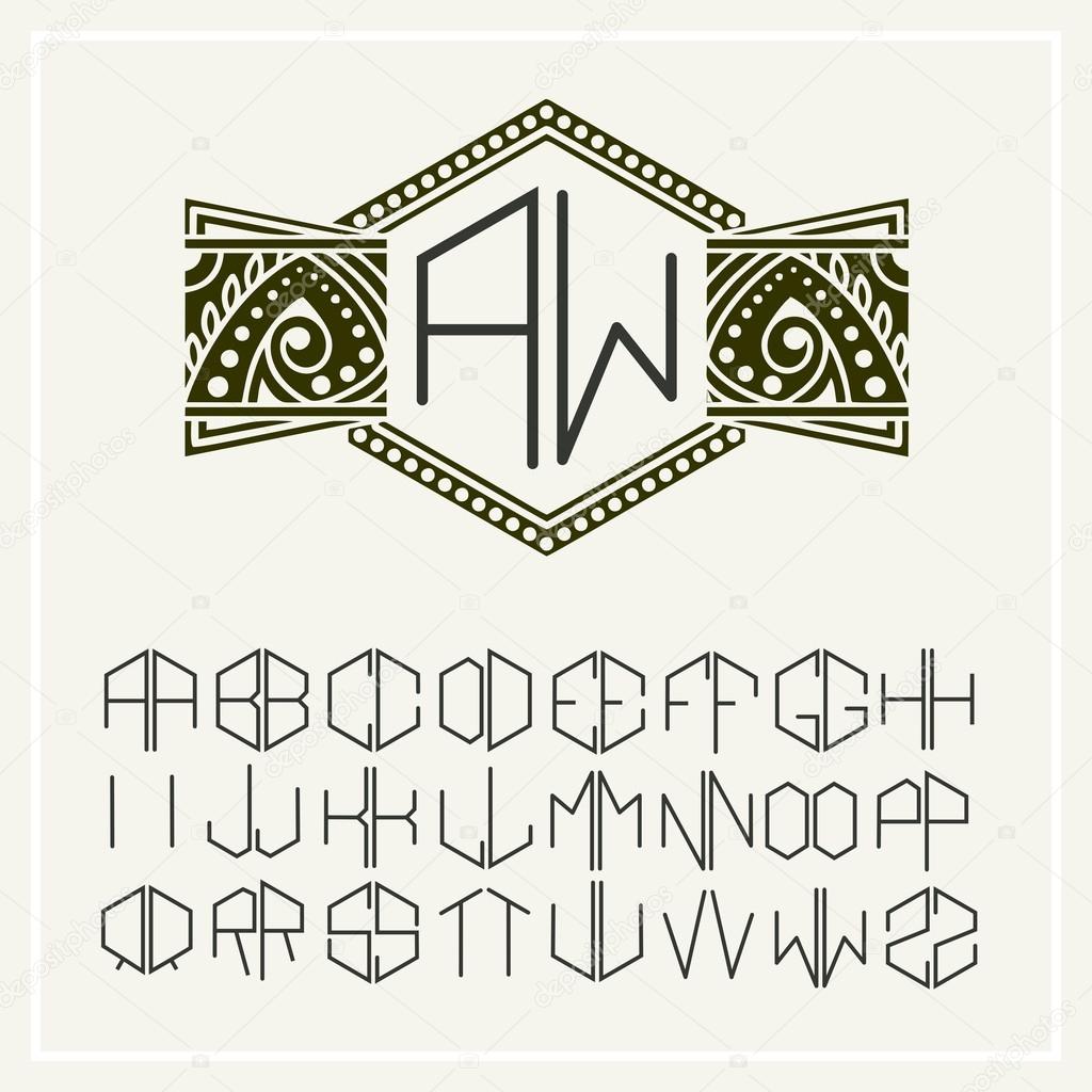 Stylish  graceful monogram , Elegant line art logo design in Art Nouveau Style and Set  template letters to create monograms of two letters