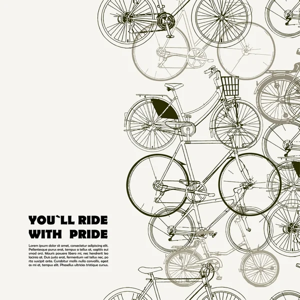 Cartel creativo con varias bicicletas — Vector de stock