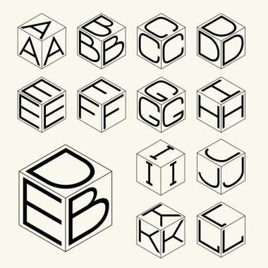 letters inscribed in sides of cube clipart