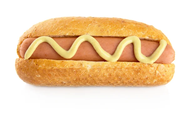 Hot dog con senape isolata su bianco — Foto Stock