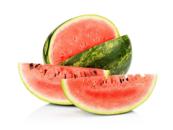 Studioaufnahme ganz und Scheibe Wassermelone isoliert weiß — Stockfoto