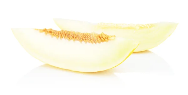 Estudio tiro rebanada canario melón aislado blanco — Foto de Stock