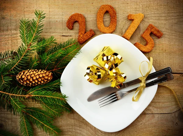 Nowy rok Eve 2015 ozdoba prezenty złota — Zdjęcie stockowe