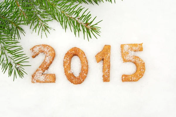 Date new year of 2015 homemade on snow with fir — Stock Photo, Image