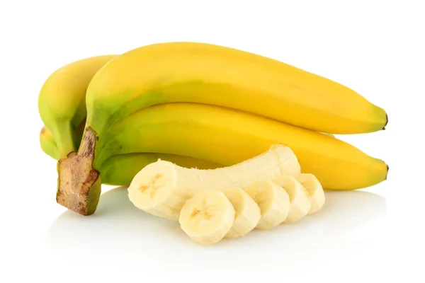 Bunch of bananas with slices on white background — Stock Photo, Image