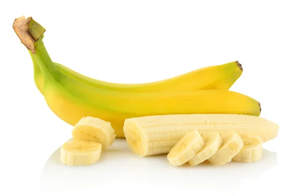 Bananenstrauß mit Scheiben auf weißem Hintergrund — Stockfoto