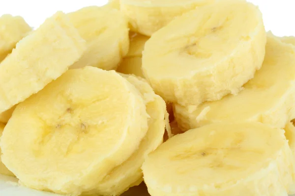 Makroaufnahme von Bananenscheiben auf weißem Hintergrund — Stockfoto