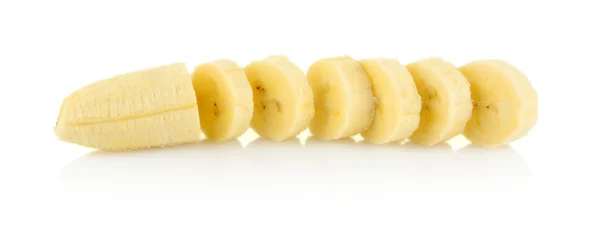 Closeup photo of sliced banana on white background — Stock Photo, Image