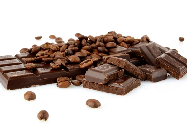Studiobilde av sjokolade og kaffebønner – stockfoto