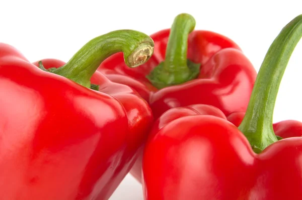 Closeup macro shot of red bell peppers isolated on white — Stock Photo, Image