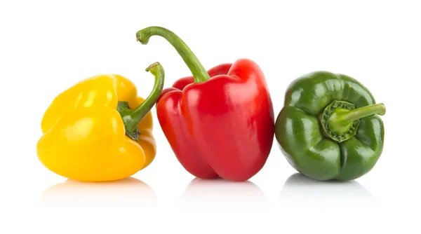 Studio shot of red,yellow,green bell peppers isolated on white — Stock Photo, Image