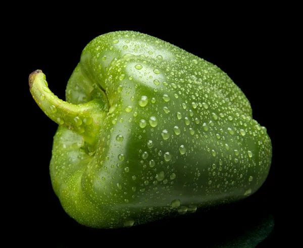 Studio shot van groene paprika geïsoleerd op zwart met water dr — Stockfoto