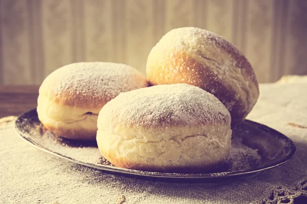 Nahaufnahme Bild Donuts auf Tablett in alten Stil Tapete Stockfoto