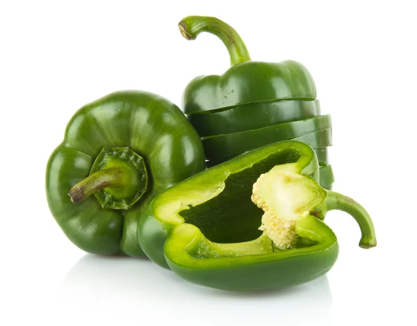 Closeup halved green bell peppers isolated on white — Stock Photo, Image