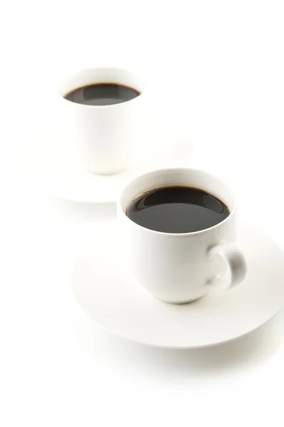 Cups of coffee with saucer on white — Stock Photo, Image