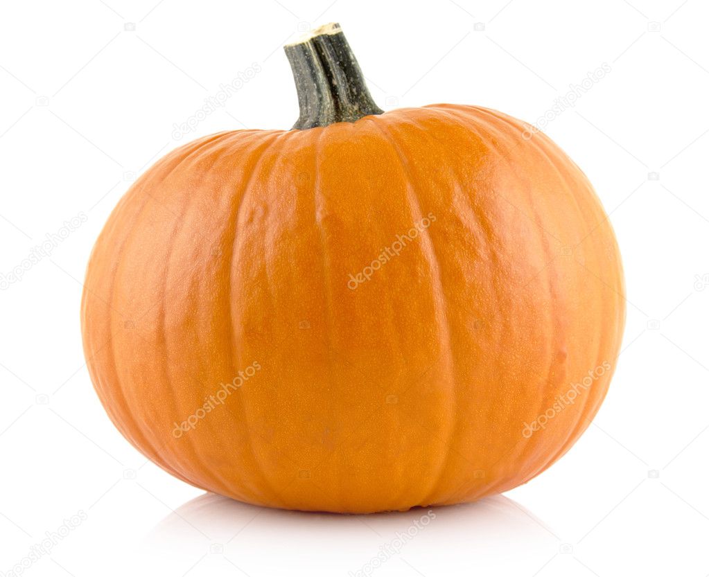 Closeup shot of orange pumpkin isolated on white