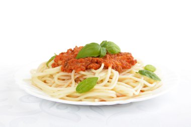 Spagetti ragu bolognese sosu beyaz, yakın çekim