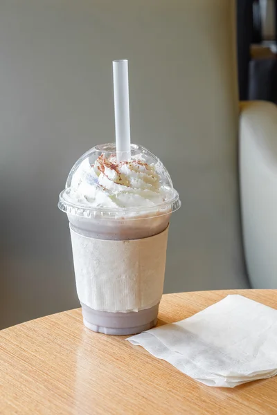 Ice chocolate frappe and whipped cream in a cup — Stock Photo, Image