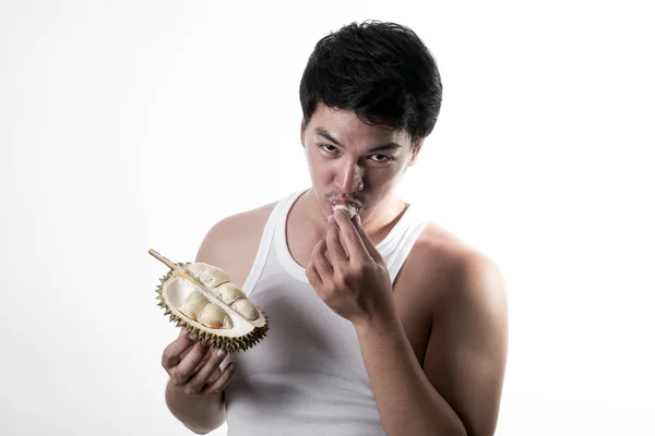 Orang Asia makan Durian — Stok Foto
