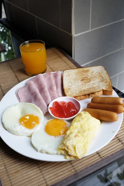 Breakfast set in the dish — Stock Photo, Image