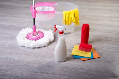 washing floors, cleaning the apartment