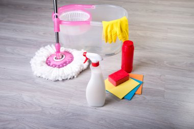 washing floors, cleaning the apartment
