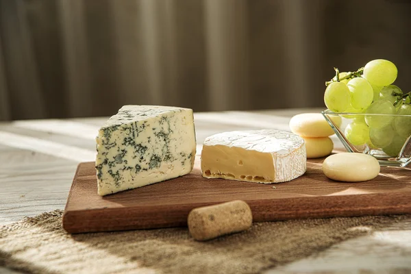 Assorted cheeses in various shapes and sizes — Stock Photo, Image