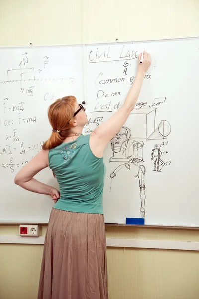Nauczyciel pisze na tablicy — Zdjęcie stockowe