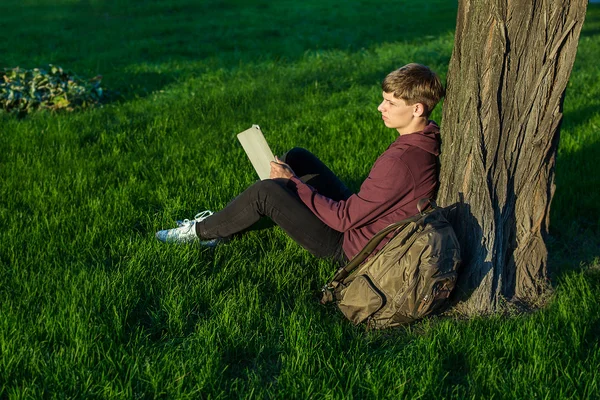 Hombre con un portátil en el parque —  Fotos de Stock