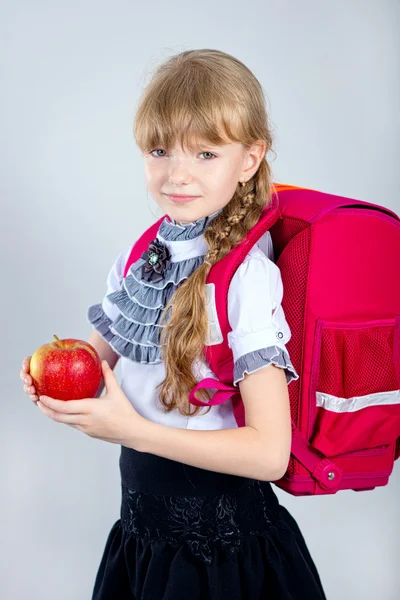 Girl with red apple. — Stock Photo, Image