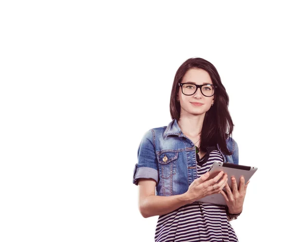 Studentin mit Laptop im Studio — Stockfoto