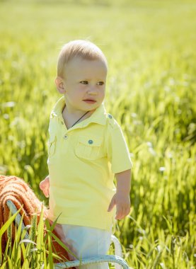 Çimlerin üstünde küçük çocuk,