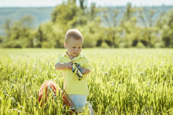 Niño pequeño en el césped , —  Fotos de Stock