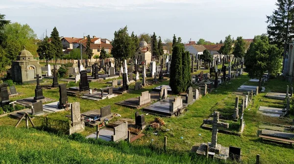 Sremska Mitrovica Sérvia Agosto 2020 Cemitério Monumentos Colinas Verão Relva — Fotografia de Stock