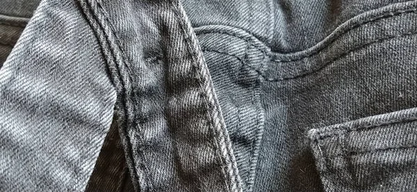 Modische Jeansbekleidung Details Und Nähte Auf Grobem Denim Schwarz Weiß — Stockfoto