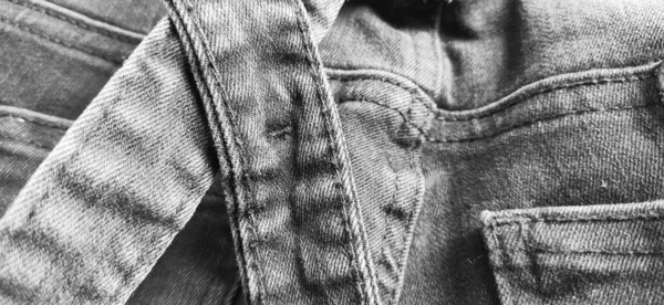 Модная Джинсовая Одежда Детали Швы Грубой Джинсе Черно Белая Фотография — стоковое фото