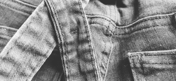 Fashionable Denim Clothing Details Seams Rough Denim Black White Photography — Stock Photo, Image