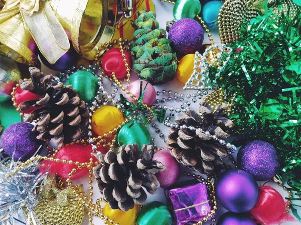 Coleção Decoração Natal Belamente Arranjado Brilhante Decorações Árvore Natal Brilhante — Fotografia de Stock