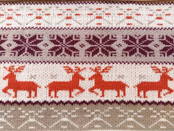 Knitted Patterns Snowflakes Deer Flowers Broken Stripes Orange Red Brown — Stock Photo, Image