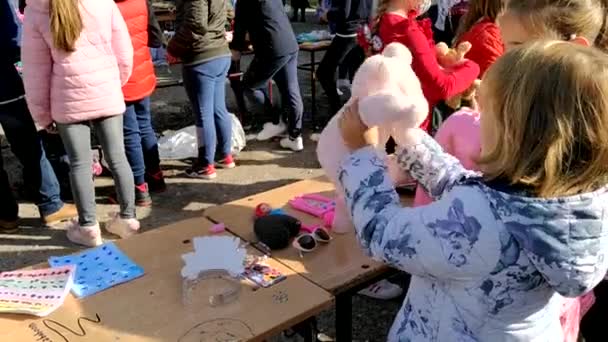 Sremska Mitrovica October 2020 School Fair Children Sell Toys Books — Stock Video