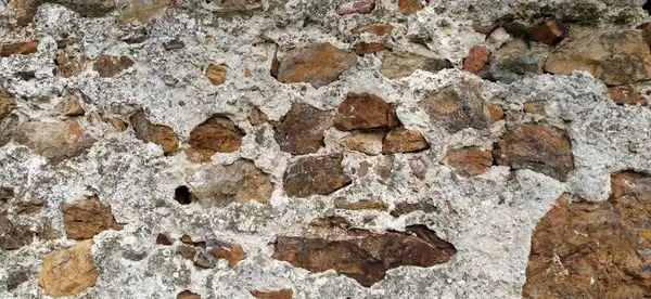 Parede Pedra Empilhados Grandes Tijolos Paralelepípedos Cores Quentes Pedras Brancas — Fotografia de Stock