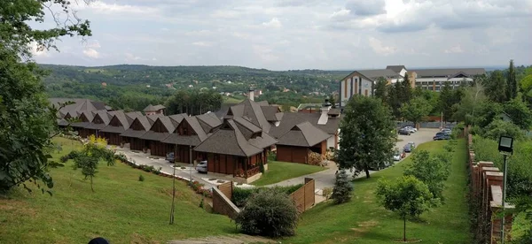 Vrdnik Serbia July 2020 Hotel Complex Wooden Houses New Cottages — Stock Photo, Image