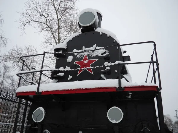 Retro Zug Lokomotive Des Und Frühen Jahrhunderts Mit Einer Dampfmaschine — Stockfoto