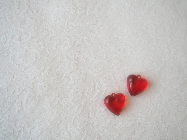 Coração Dos Namorados Corações Transparentes Plástico Vermelho Cartão Com Fundo — Fotografia de Stock